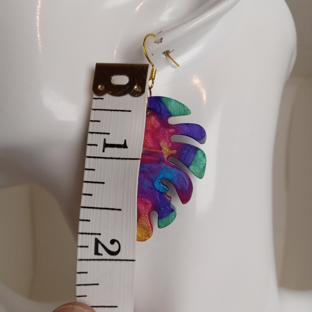 Colorful Leaf-Shaped Earrings - Picture 4 of 7